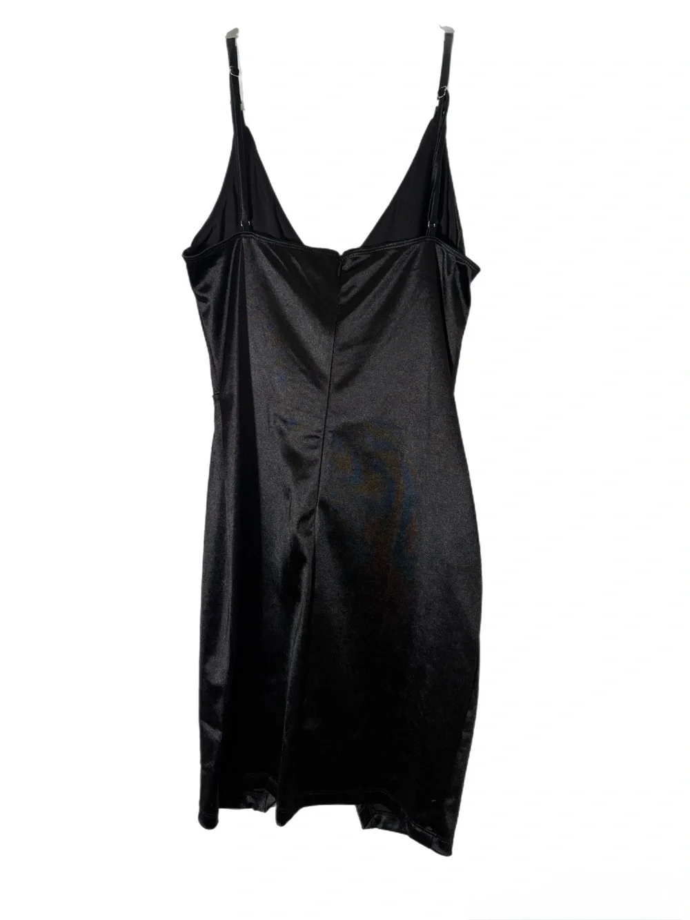Satin Black Mini Slip Dress with Draped V-Neck - Picture 2 of 4
